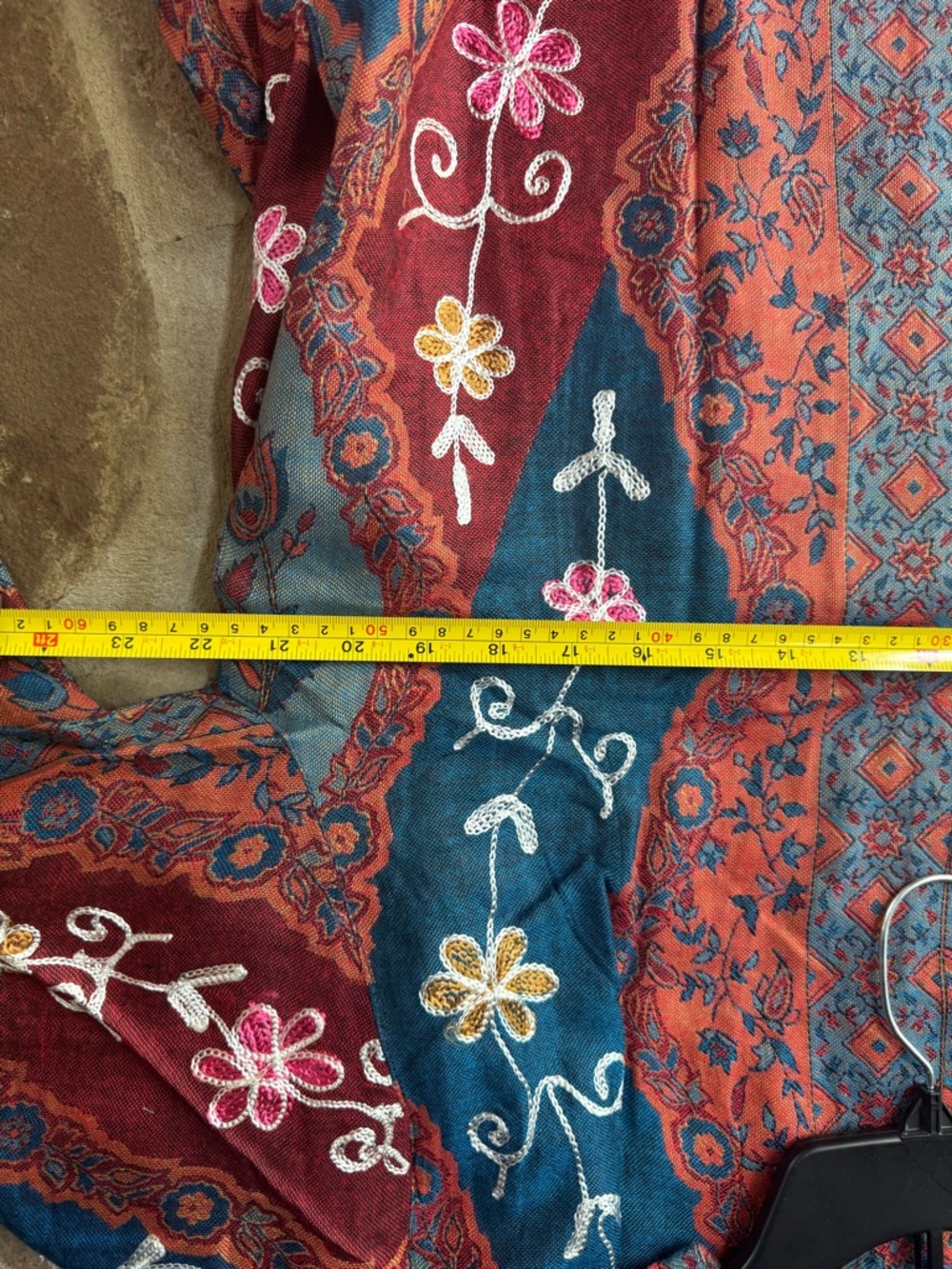 Raj Rust Red Teal Blue Embroidered Floral Kimono oversized relaxed lightweight - Picture 7 of 8